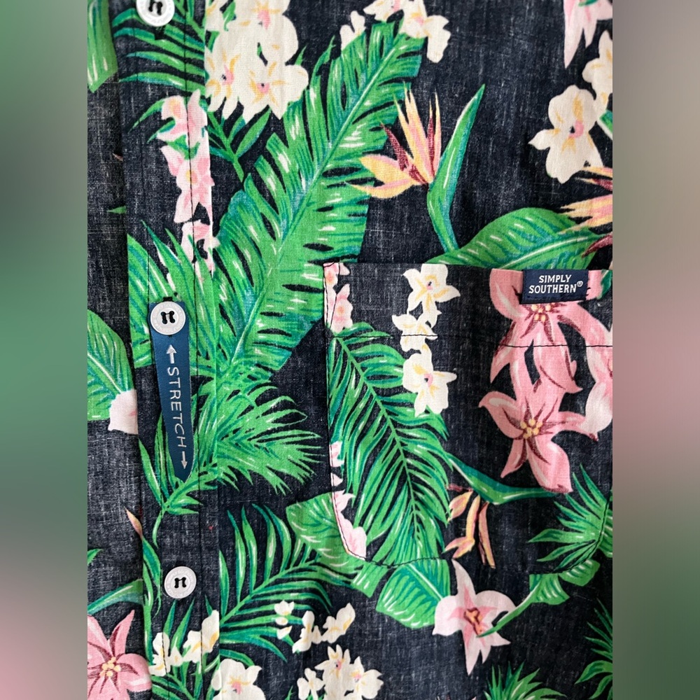NWT Simply Southern Mens Short Sleeve Button Shirt Floral Hawaiian Beachy Size L - Picture 7 of 11